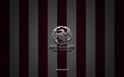 Manly Warringah Sea Eagles logo, Australian rugby team, National Rugby League, burgundy white carbon background, Manly Warringah Sea Eagles emblem, rugby, Manly Warringah Sea Eagles, Australia, Manly Warringah Sea Eagles metal logo