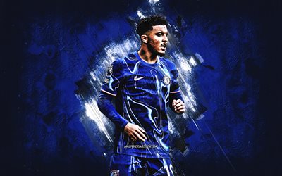 jadon sancho, chelsea fc, football di football inglese, sfondo di pietra blu, grunge art, premier league, inghilterra, calcio