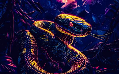 serpent, art créatif, reptiles, fond de serpent, serpent violet, dessin de serpent
