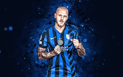 Federico Dimarco, 4k, blue neon lights, Inter Milan FC, Serie A, Italian footballers, Federico Dimarco 4K, football, soccer, Internazionale, Inter, Federico Dimarco Inter Milan