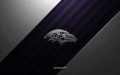 ボルチモア・レイブンズのロゴ, 4k, 鋼の背景, アメリカンフットボールクラブ, 黒紫のライン, ボルチモア・レイブンズのエンブレム, nfl, アメフト, ボルチモア・レイブンズ, アメリカ合衆国, ボルチモア・レイブンズのメタルロゴ, ボルチモア・レイブンズのクレスト