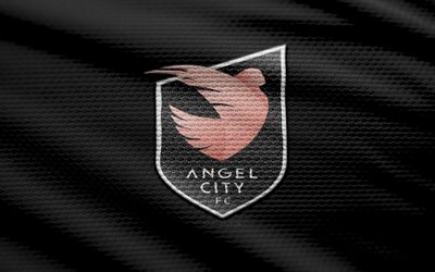 logotipo de tela del angel city fc, 4k, fondo de tela negra, nwsl, bokeh, fútbol, logotipo de ángel city fc, fútbol americano, emblema del angel city fc, ángel city fc, club de futbol americano, ciudad ángel