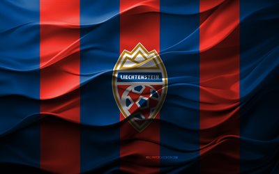 4k, liechtensteinin jalkapallomaajoukkueen logo, sininen valkoinen 3d tausta, euroopassa, liechtensteinin jalkapallomaajoukkueen tunnus, liechtensteinin jalkapallomaajoukkue, jalkapallo, liechtenstein