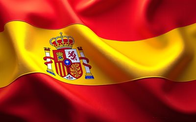 bandera española, 4k, bandera de españa, textura ondulada de seda, bandera ondulada española, europa, unión europea, españa