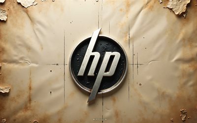 logotipo da hp, fundo de papel marrom, emblema hp, logotipo metálico da hp, emblema da hewlett packard, logotipo da hewlett packard, hewlett packard, hp