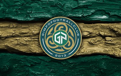 Gimpo FC wooden logo, 4k, green beige wooden background, K League 2, soccer, Gimpo FC logo, football, Gimpo FC emblem, Gimpo FC, south korean football club, FC Gimpo