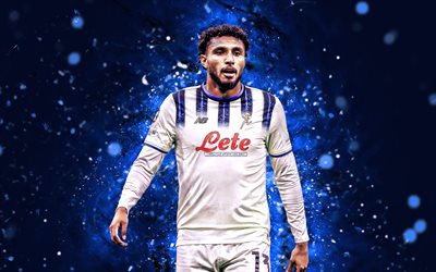 4k, ederson, fondo abstracto azul, atalanta, serie a, futbolistas brasileños, ederson 4k, fútbol americano, fútbol, luces de neón azules, atalanta bc, atalanta bergamasca calcio, ederson atalanta