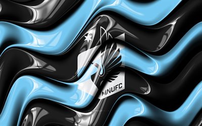 logo 3d du minnesota united, 4k, vagues 3d bleu noir, mls, football, drapeau minnesota united, créatif, logo du minnesota united, club de football américain, minnesota united, minnesota united fc