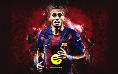 Raphinha, FC Barcelona, goal celebration, Barça, Brazilian footballer, burgundy stone fog, grunge art, Barcelona, La Liga, Spain, Raphael Dias Belloli, Raphinha FC Barcelona