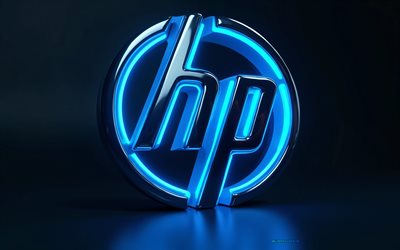 logotipo azul brillante de hp, 4k, logotipo brillante de hp, luz de neón azul, emblema de hp, signo de hp, hewlett packard, logotipo de hp, escena grunge, logo, caballos de fuerza, emblema de hewlett packard