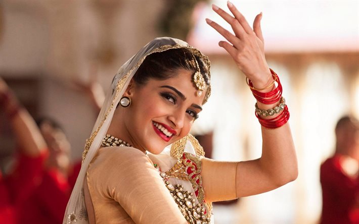 Bollywood, Sonam Kapoor, bruna, bellezza, attrice, sari, ragazze