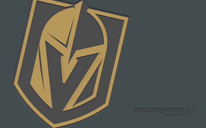 vegas golden knights logosu, 4k, gri arka plan, karbon sanatı, vegas golden knights amblemi, amerikan hokey kulübü, nhl, amerika, vegas altın şövalyeler, hokey