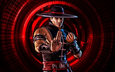 kung lao, 4k, fundo espiral vermelho, mortal kombat mobile, criativo, mortal kombat, kung lao mk celular, personagens mortal kombat