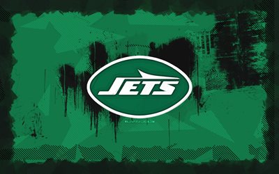 new york jets grunge logo, 4k, nfl, grüner grunge  hintergrund, amerikanischer fußball, new york jets emblem, new york jets logo, amerikanische fußballmannschaft, new york jets