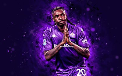 4k, moise kean, background astratto viola, fiorentina fc, serie a, calciatori italiani, moise kean 4k, calcio, luci al neon viola, acf fiorentina, moise kean fiorentina