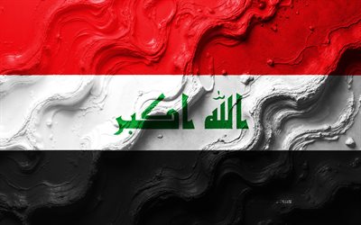 irak  flagga, 4k, stenvågstruktur, iraks flagg, 3d irak  flagga, asien, flaggor från asiatiska länder, irak