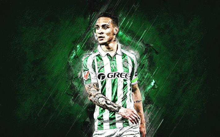 antonio, real betis, calciatore brasiliano, grunge art, sfondo di pietra verde, la liga, spagna, calcio, antony matheus dos santos, antony real betis