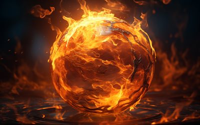3d  feuerball, 4k, feuerkugel, brennkugel, feuerflammen, feuerbälle, kugeln, feuer
