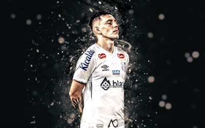 gonzalo escobar, 4k, luzes de neon brancas, santos fc, serie brasileira a, jogadores de futebol argentino, gonzalo escobar 4k, futebol, gonzalo escobar santos, sfc