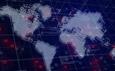 carte du monde, 4k, art numérique, monde numérique, cartes du monde, carte du monde des points