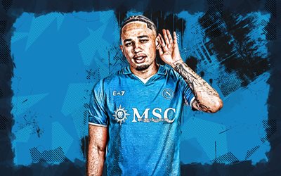 4k, noah okafor, sfondo blu grunge, ssc napoli, serie a, calciatori svizzeri, noah okafor 4k, calcio, napoli fc, noah okafor napoli