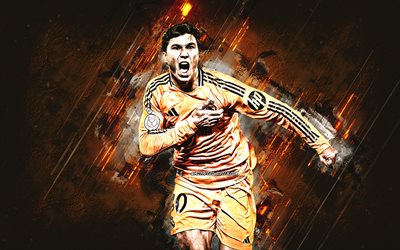 gonzalo garcia, real madrid, footballeur espagnol, fond d'orange, la liga, espagne, football, gonzalo garcia torres, torres real madrid