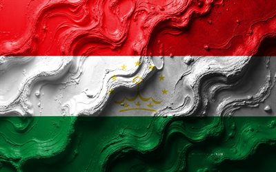 tajikistflagg, 4k, stenvågstruktur, flagg av tajikistan, 3d tadzjikistan flagga, asien, flaggor från asiatiska länder, tånad