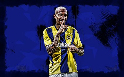 4k, talisca, mavi grunge arka plan, fenerbahce fc, süper lig, brezilyalı futbolcular, talisca 4k, futbol, anderson talisca, fenerbahce sk, talisca fenerbahce