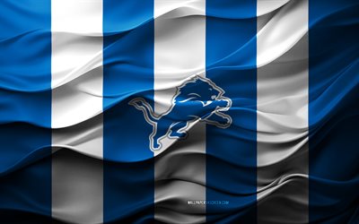 4k, detroit logo lions, sfondo 3d bianco blu, detroit lions emblem, flag di detroit lions, texture 3d, nfl, usa, detroit lions, football americano
