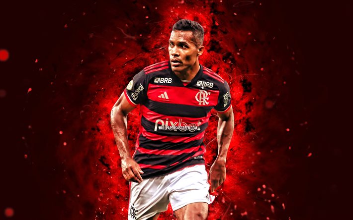 Alex Sandro, 4k, red neon lights, Flamengo FC, Brazilian Serie A, brazilian footballers, Alex Sandro 4K, football, soccer, Flamengo RJ, Alex Sandro Flamengo