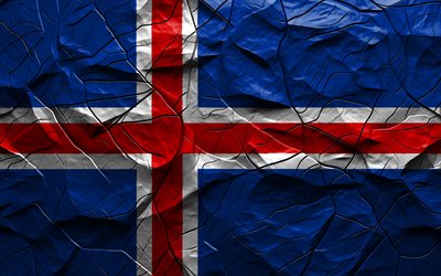4k, drapeau de l'islande, texture de pierre, europe, drapeau 3d d'islande, fond avec des fissures, islande, drapeau islandais