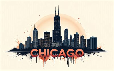 torre willis, chicago, 4k, arte vectorial, torre sears, eeuu, arte de la camiseta, puente, torre willis chicago, arte de chicago, hito de chicago, horizonte de chicago