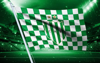 4k, CA Banfield logo, Argentina football club, stadium flag, CA Banfield fans flag, green white flag, CA Banfield emblem, Argentina Primera Division, Argentina, football, CA Banfield
