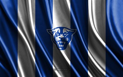 4k, 조지아 주립 팬더스 로고, ncaa, 파란색 흰색 실크 질감, 조지아 주립 팬더스 깃발, 미식축구 클럽, 실크 깃발, 조지아 주립 팬더스 엠블럼, 미국, 조지아 주립 팬더스