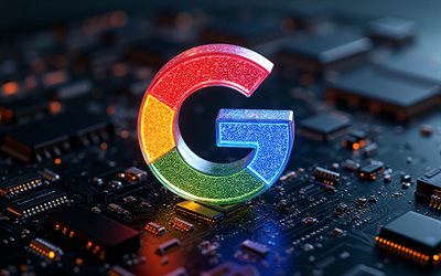 google glitterglaslogotyp, 4k, googles logotyp, svart techno bakgrund, google glitter emblem, google tecken, svart teknik bakgrund, google, glödande google logotyp i glas