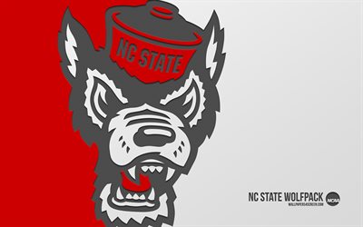 NC State Wolfpack logo, 4k, red background, carbon art, NCAA, NC State Wolfpack emblem, American football team, USA, NC State Wolfpack, American football