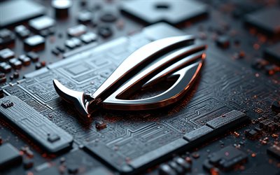 asus rog chrom logo, 4k, graues motherboard, asus rog logo, neonlicht, asus rog chrom emblem, asus rog zeichen, grauer technologiehintergrund, rog, asus rog metall 3d logo, asus rog, republik der spieler