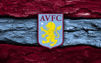 logotipo de madera de aston villa, 4k, fondo de madera azul púrpura, primera división, fútbol, logotipo de aston villa, fútbol americano, emblema del aston villa, villa aston, club de fútbol inglés, aston villa fc