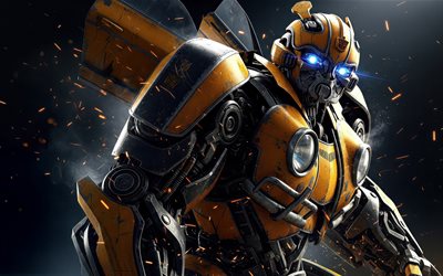 hummel, 4k, transformatoren, film 2026, robotercharakter, transformers versteckte bedrohung, autobot, kreativ, hummel kunst, gelber abstrakter hintergrund, hummel transformator, hummel 4k