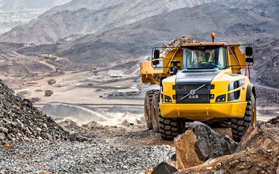 4k, volvo a45g, vista frontale, truck di cassone ribaltabile articolato, 2024 camion, lkw, trasporto di carico, dump trucks, capocnea di cassone, cava, hdr, 2024 volvo a45g, volvo