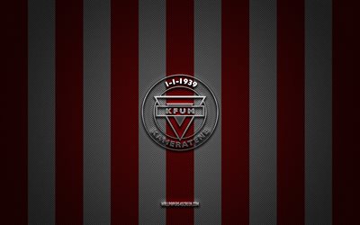 KFUM-Kameratene Oslo logo, Norwegian football team, Eliteserien, red white carbon background, KFUM-Kameratene Oslo emblem, football, KFUM-Kameratene Oslo, Norway, KFUM-Kameratene Oslo FC