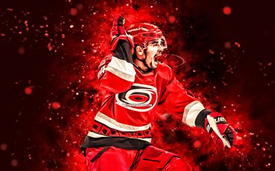Seth Jarvis, 4k, red neon lights, Carolina Hurricanes, NHL, Canadian hockey players, Seth Jarvis 4K, hockey, National Hockey League, Seth Jarvis Carolina Hurricanes