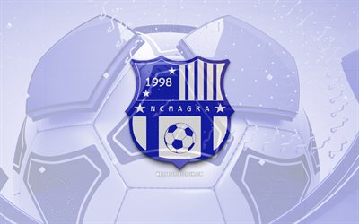 NC Magra glossy logo, 4K, blue football background, Algerian Ligue Professionnelle 1, soccer, NC Magra, Algerian football club, NC Magra emblem, NC Magra logo, NC Magra FC