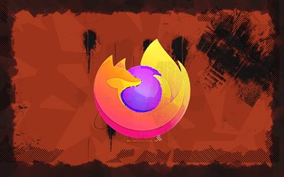 logo grunge de firefox, 4k, navigateurs internet, fond grunge orange, logo firefox, œuvres d'art, logo des marques, incendier, marques