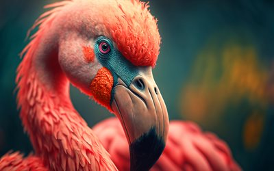 pink flamingo, 4k, close-up, bokeh, beautiful birds, flamingos, Phoenicopterus, picture with flamingos, pink birds, flamingo, pink flamingos