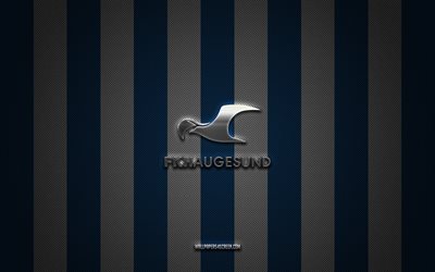 FK Haugesund logo, Norwegian football team, Eliteserien, blue white carbon background, FK Haugesund emblem, football, FK Haugesund, Norway, Haugesund FC, Fotballklubben Haugesund