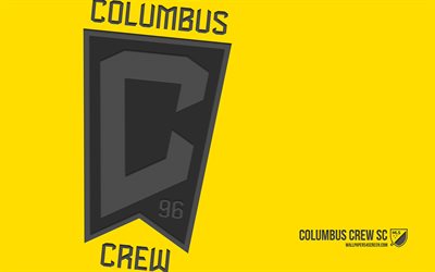 Columbus Crew logo, 4k, yellow background, carbon art, Columbus Crew emblem, American soccer club, MLS, USA, Columbus Crew, football, Columbus Crew FC, soccer, Major League Soccer