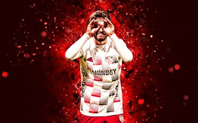 arda kizildag, 4k, luzes de neon vermelhas, gazentep fc, super lig, jogadores de futebol turcos, arda kizildag 4k, futebol, gaziantep fk, gaziantep, arda kizildag gaziantap