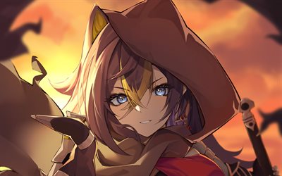 4k, dehya, tramonto, impatto di genshin, personaggi anime, occhi azzurri, opera d'arte, personaggi di genshin impact, la leonessa e il sole ardente, dehya genshin impact
