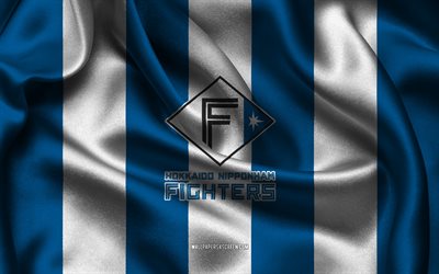 4k, Nippon Ham Fighters logo, blue white silk fabric, Japanese baseball team, Nippon Ham Fighters emblem, Nippon Professional Baseball, Nippon Ham Fighters, Japan, baseball, NPB